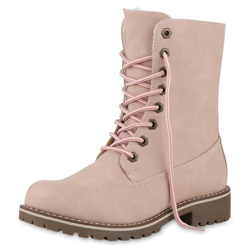 VAN HILL Schnürstiefeletten Damen Warm Gefütterte Stiefeletten Stiefel 610579 Rosa 40 von VAN HILL