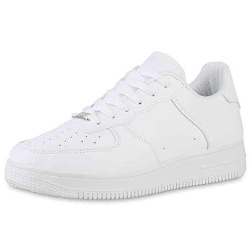 VAN HILL Unisex Damen Herren Sneakerlow Flach Profilsohle Bequem Schuhe 212670 Weiss 40 von VAN HILL