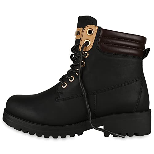 VAN HILL Warm Gefütterte Damen Outdoor Stiefeletten Worker Boots 151710 Schwarz 40 von VAN HILL