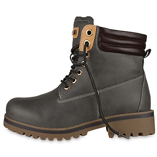 VAN HILL Warm Gefütterte Damen Outdoor Stiefeletten Worker Boots 151712 Grau 38 von VAN HILL