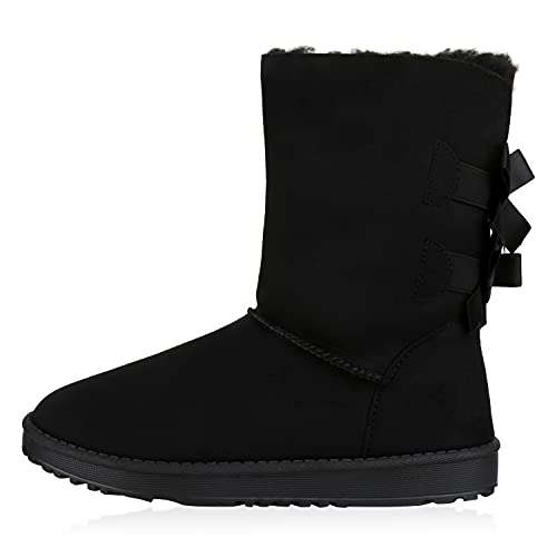 VAN HILL Warm Gefütterte Damen Schlupfstiefel Stiefeletten Schleifen 165742 Schwarz 36 von VAN HILL