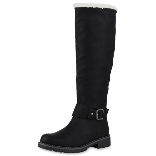 VAN HILL Warm Gefütterte Damen Stiefel Biker Boots Winter Bikerstiefel 610571 Schwarz 40 von VAN HILL
