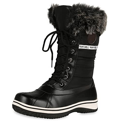 VAN HILL Warm Gefütterte Damen Stiefeletten Winterboots Stiefel Schuhe 202135 Schwarz 40 von VAN HILL