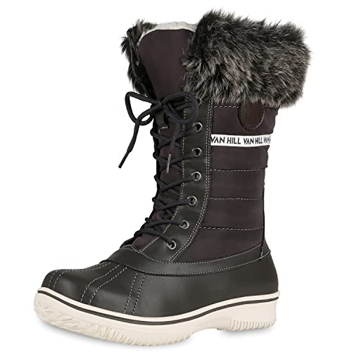 VAN HILL Warm Gefütterte Damen Stiefeletten Winterboots Stiefel Schuhe 202136 Dunkelgrau 41 von VAN HILL