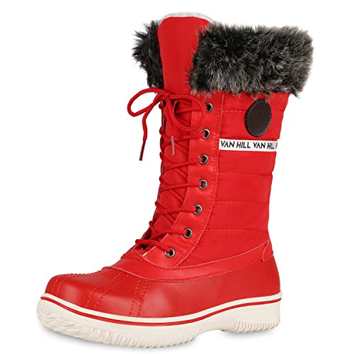 VAN HILL Warm Gefütterte Damen Stiefeletten Winterboots Stiefel Schuhe 202137 Rot 39 von VAN HILL