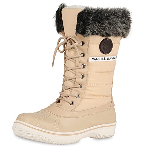 VAN HILL Warm Gefütterte Damen Stiefeletten Winterboots Stiefel Schuhe 202139 Beige 39 von VAN HILL