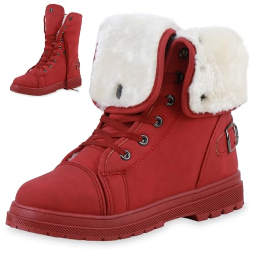 VAN HILL Warm Gefütterte Damen Stiefeletten Worker Boots Outdoor Schuhe 197675 Rot 42 von VAN HILL