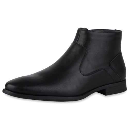 VAN HILL Warm Gefütterte Herren Winterboots Leder-Optik Boots Klassisch 109987 Schwarz 39 von VAN HILL