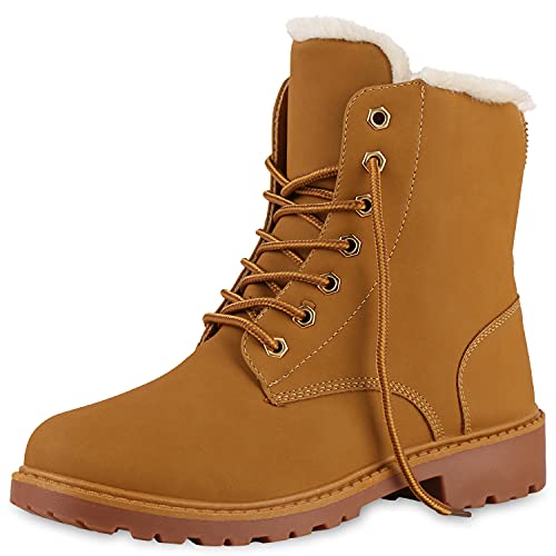 VAN HILL Warm Gefütterte Worker Boots Damen Outdoor Stiefeletten Robust 124553 Hellbraun 36 von VAN HILL