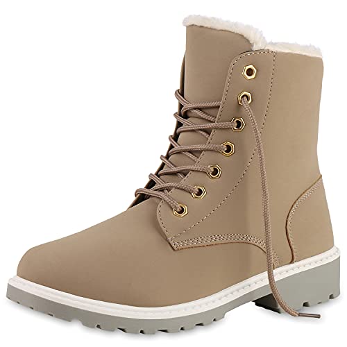 VAN HILL Warm Gefütterte Worker Boots Damen Outdoor Stiefeletten Robust 124554 Grau 36 von VAN HILL