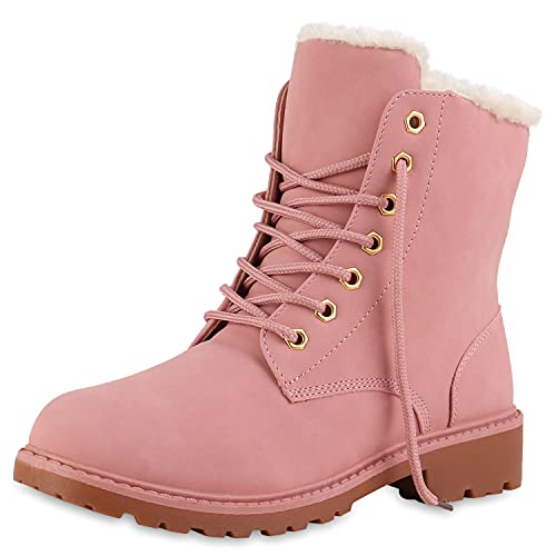 VAN HILL Warm Gefütterte Worker Boots Damen Outdoor Stiefeletten Robust 124555 Rosa 41 von VAN HILL