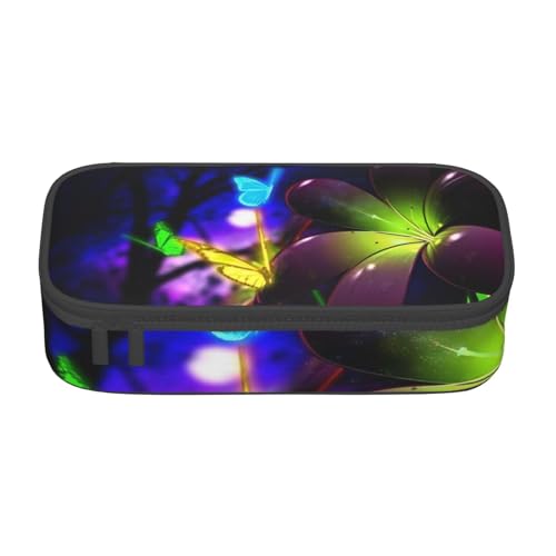 VANANI Blau Lila Blume Schmetterling Große Kapazität Federmäppchen Multifunktionales Federmäppchen Schreibwaren Aufbewahrung Zubehör für Büro und Schule, Schwarz , Einheitsgröße, Kosmetiktasche von VANANI