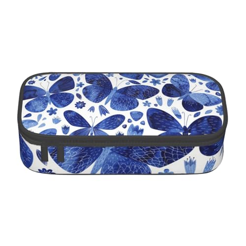 VANANI Blaue Schmetterlinge Große Kapazität Federmäppchen Multifunktionales Federmäppchen Schreibwaren Aufbewahrungsbedarf für Büro und Schule, Schwarz , Einheitsgröße, Kosmetiktasche von VANANI