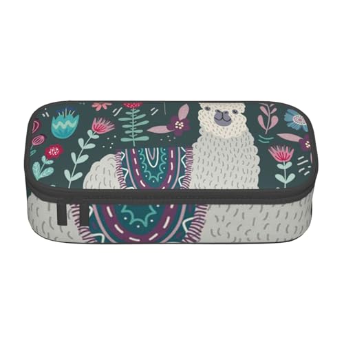 VANANI Blume Alpaka Große Kapazität Federmäppchen Multifunktionales Federmäppchen Schreibwaren Aufbewahrung Zubehör für Büro und Schule, Schwarz , Einheitsgröße, Kosmetiktasche von VANANI