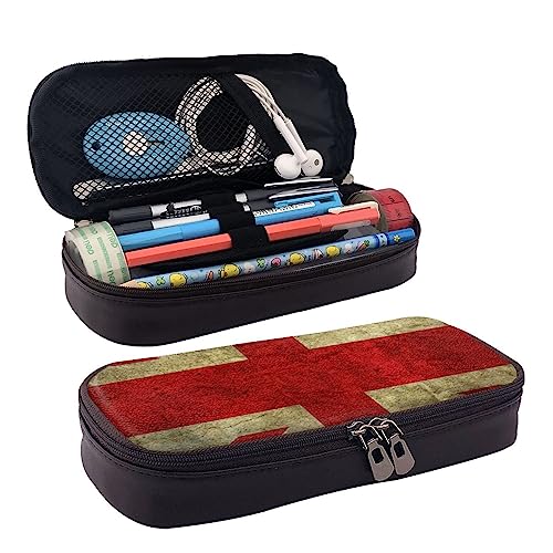 VANANI Britische Flagge Wasserdicht Leder Federmäppchen Multifunktional Federmäppchen Federmäppchen für Teenager mit Reißverschluss Geeignet für Schulen und Büros, Schwarz , Einheitsgröße, von VANANI