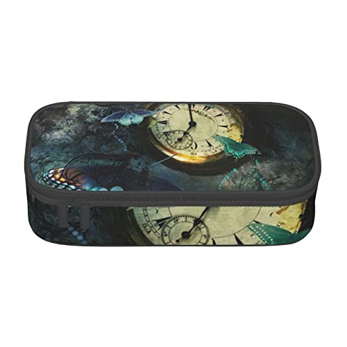 VANANI Butterfly Clocks Federmäppchen mit großer Kapazität, multifunktionales Federmäppchen, Schreibwaren-Aufbewahrungszubehör für Büro und Schule., Schwarz , Einheitsgröße, Kosmetiktasche von VANANI