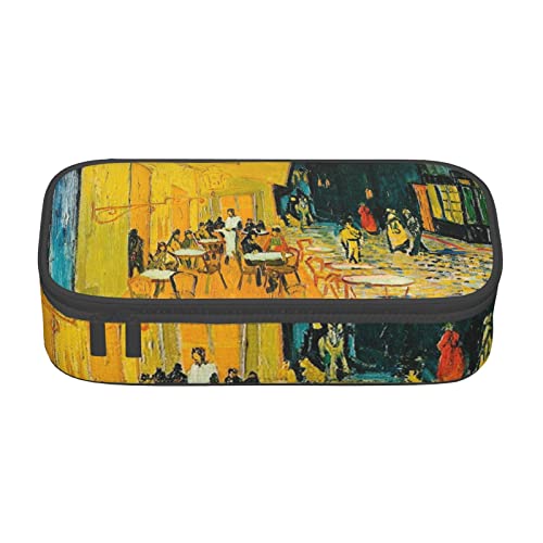 VANANI Cafe Terrasse bei Nacht Große Kapazität Federmäppchen Multifunktionales Federmäppchen Schreibwaren Aufbewahrungsbedarf für Büro und Schule, Schwarz , Einheitsgröße, Kosmetiktasche von VANANI