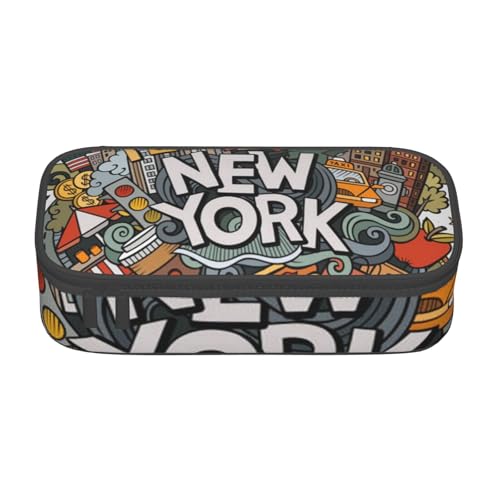 VANANI Cartoon Cute New York American Theme Art Large Capacity Pencil Case Multifunctional Pencil Case Stationery Storage Supplies for Office and School, Schwarz , Einheitsgröße, Kosmetiktasche von VANANI