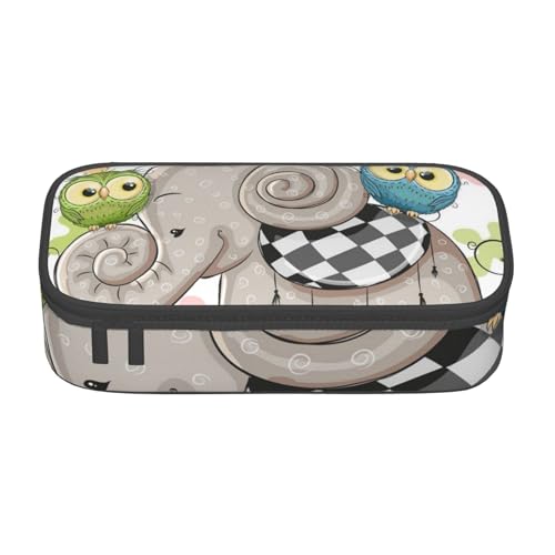VANANI Cartoon Elefant und Eulen Floral Große Kapazität Federmäppchen Multifunktionales Federmäppchen Schreibwaren Aufbewahrungsbedarf für Büro und Schule, Schwarz , Einheitsgröße, Kosmetiktasche von VANANI