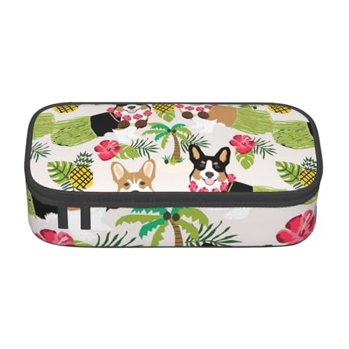 VANANI Corgi Hawaiian Tropical Summer Pineapple Große Kapazität Federmäppchen Multifunktionales Federmäppchen Schreibwaren Aufbewahrungsbedarf für Büro und Schule, Schwarz , Einheitsgröße, von VANANI