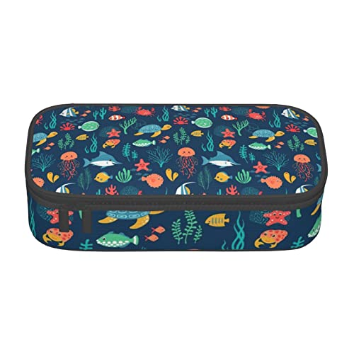 VANANI Fischschildkröte Quallen Große Kapazität Federmäppchen Multifunktionales Federmäppchen Schreibwaren Aufbewahrungsbedarf für Büro und Schule, Schwarz , Einheitsgröße, Kosmetiktasche von VANANI