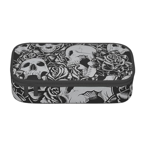 VANANI Horrible Dark Skulls Flowers Pattern Large Capacity Pencil Case, Multifunctional Pencil Case, Stationery Storage Supplies for Office and School, Schwarz , Einheitsgröße, Kosmetiktasche von VANANI