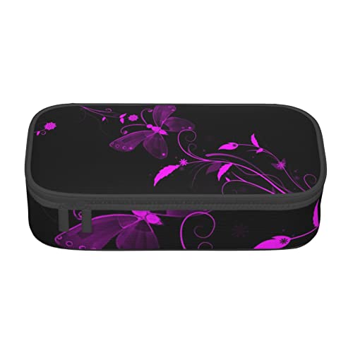 VANANI Lila und Schmetterling Große Kapazität Federmäppchen Multifunktionales Federmäppchen Schreibwaren Aufbewahrungsbedarf für Büro und Schule, Schwarz , Einheitsgröße, Kosmetiktasche von VANANI