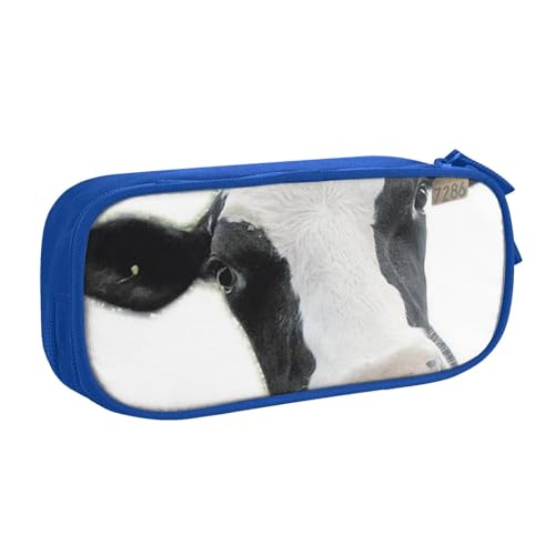 VANANI Lustiges Federmäppchen mit Kuhkopf, schwarz, weiß, große Kapazität, multifunktionales Federmäppchen, Reißverschluss, tragbares Federmäppchen, Studenten, Bürobedarf., blau, Einheitsgröße, von VANANI