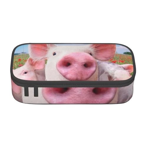 VANANI Lustiges süßes Schwein Federmäppchen mit großer Kapazität, multifunktionales Federmäppchen, Schreibwaren-Aufbewahrungszubehör für Büro und Schule., Schwarz , Einheitsgröße, Kosmetiktasche von VANANI