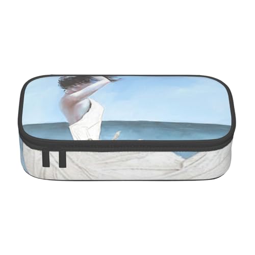 VANANI Mädchen am windigen Strand Große Kapazität Federmäppchen Multifunktionales Federmäppchen Schreibwaren Aufbewahrung Zubehör für Büro und Schule, Schwarz , Einheitsgröße, Kosmetiktasche von VANANI