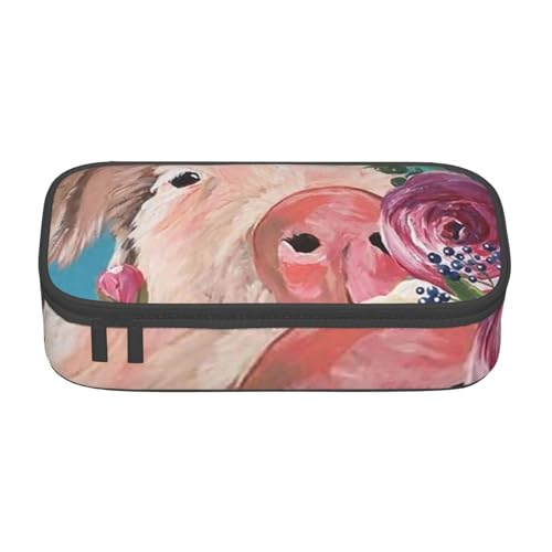 VANANI Malerei Blume Schwein Große Kapazität Federmäppchen Multifunktionales Federmäppchen Schreibwaren Aufbewahrungsbedarf für Büro und Schule, Schwarz , Einheitsgröße, Kosmetiktasche von VANANI