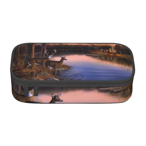 VANANI Nature Wild Animal Deers Große Kapazität Federmäppchen, Multifunktionales Federmäppchen, Schreibwaren Aufbewahrungsbedarf für Büro und Schule, Schwarz , Einheitsgröße, Kosmetiktasche von VANANI