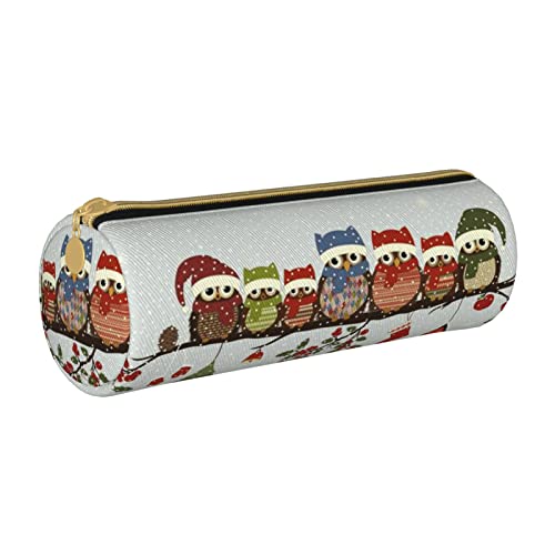 VANANI Niedliche Weihnachtseulen auf Ast Tragbares Federmäppchen, Multifunktionales Federmäppchen, Federmäppchen für Teenager, mit Reißverschluss, geeignet für Schulen und Büros, weiß, Einheitsgröße, von VANANI