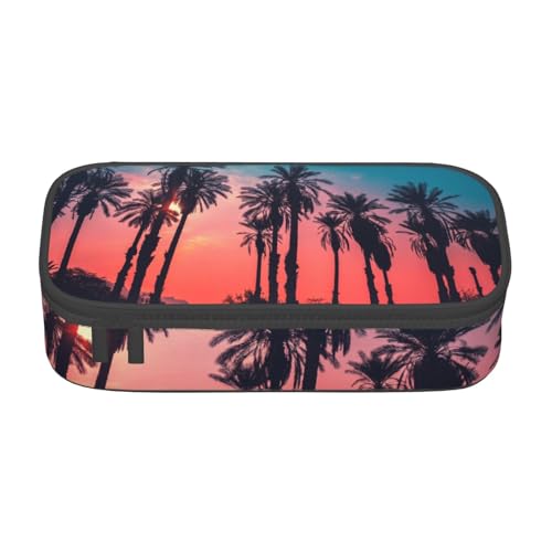 VANANI Palme Sonnenuntergang Große Kapazität Federmäppchen Multifunktionales Federmäppchen Schreibwaren Aufbewahrungsbedarf für Büro und Schule, Schwarz , Einheitsgröße, Kosmetiktasche von VANANI