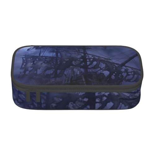 VANANI Piratenboot Vollmond Große Kapazität Federmäppchen Multifunktionales Federmäppchen Schreibwaren Aufbewahrungsbedarf für Büro und Schule, Schwarz , Einheitsgröße, Kosmetiktasche von VANANI