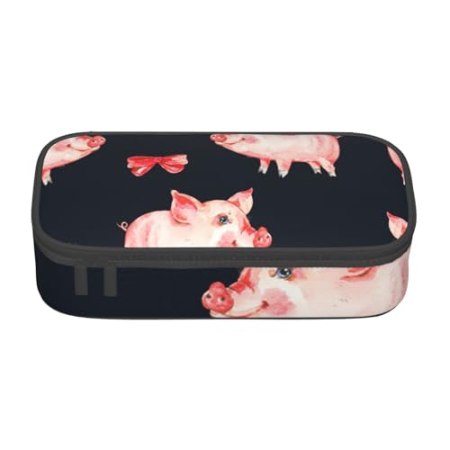 VANANI Red Cute Piggy Große Kapazität Federmäppchen Multifunktionales Federmäppchen Schreibwaren Aufbewahrung Zubehör für Büro und Schule, Schwarz , Einheitsgröße, Kosmetiktasche von VANANI