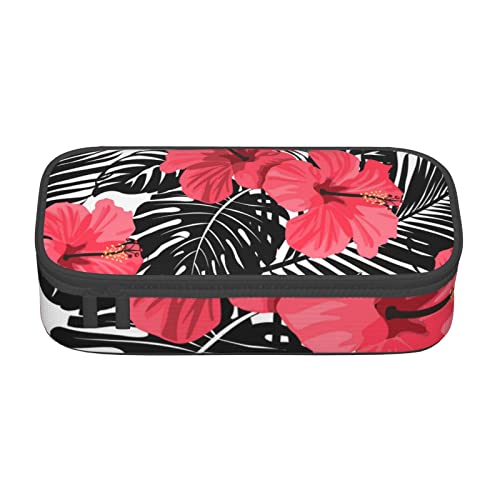 VANANI Red Hibiscus Große Kapazität Federmäppchen, Multifunktionales Federmäppchen, Schreibwaren Aufbewahrungsbedarf für Büro und Schule, Schwarz , Einheitsgröße, Kosmetiktasche von VANANI