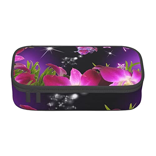 VANANI Rosa Blume und Schmetterling Große Kapazität Federmäppchen Multifunktionales Federmäppchen Schreibwaren Aufbewahrungsbedarf für Büro und Schule, Schwarz , Einheitsgröße, Kosmetiktasche von VANANI