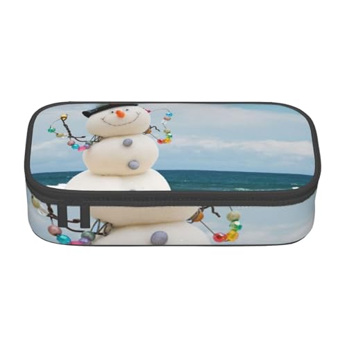 VANANI Schneemann mit Muscheln sitzend am Sandstrand Große Kapazität Federmäppchen Multifunktionales Federmäppchen Schreibwaren Aufbewahrungsbedarf für Büro und Schule, Schwarz , Einheitsgröße, von VANANI