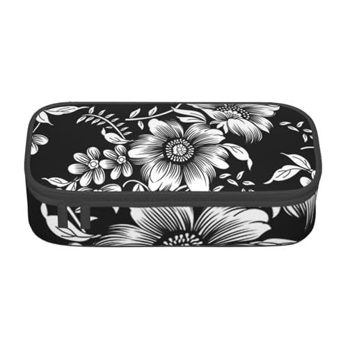 VANANI Schwarz mit Blume Große Kapazität Federmäppchen Multifunktionales Federmäppchen Schreibwaren Aufbewahrungsbedarf für Büro und Schule, Schwarz , Einheitsgröße, Kosmetiktasche von VANANI