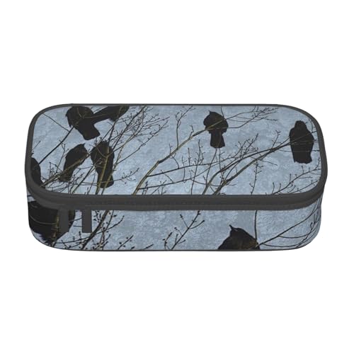 VANANI Schwarze Krähe Vögel Große Kapazität Federmäppchen Multifunktionales Federmäppchen Schreibwaren Aufbewahrung Zubehör für Büro und Schule, Schwarz , Einheitsgröße, Kosmetiktasche von VANANI