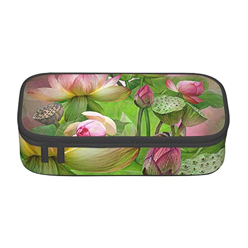 VANANI Spirit of The Lotus Federmäppchen mit großer Kapazität, multifunktionales Federmäppchen, Schreibwaren-Aufbewahrungszubehör für Büro und Schule, Schwarz , Einheitsgröße, Kosmetiktasche von VANANI