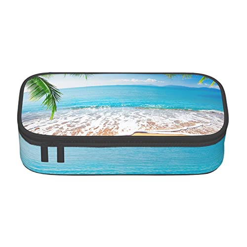 VANANI Strand Palmenblätter Große Kapazität Federmäppchen Multifunktionales Federmäppchen Schreibwaren Aufbewahrung Zubehör für Büro und Schule, Schwarz , Einheitsgröße, Kosmetiktasche von VANANI