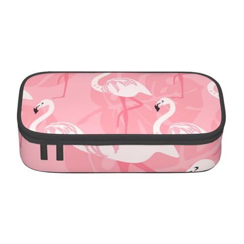 VANANI Summer Flamingo Palmblätter Große Kapazität Federmäppchen Multifunktionales Federmäppchen Schreibwaren Aufbewahrungsbedarf für Büro und Schule, Schwarz , Einheitsgröße, Kosmetiktasche von VANANI
