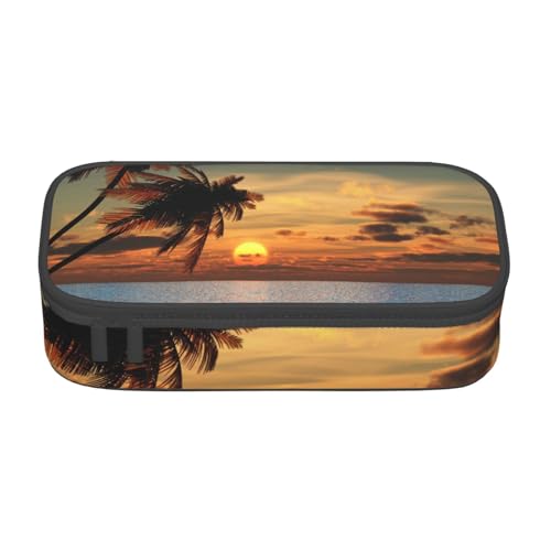 VANANI Sunset Palm Tree Große Kapazität Federmäppchen Multifunktionales Federmäppchen Schreibwaren Aufbewahrungsbedarf für Büro und Schule, Schwarz , Einheitsgröße, Kosmetiktasche von VANANI