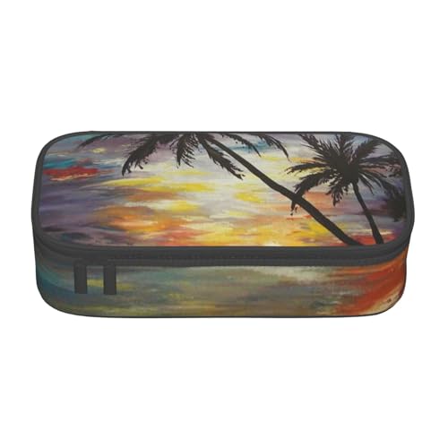 VANANI Tropischer Sonnenuntergang Große Kapazität Federmäppchen Multifunktionales Federmäppchen Schreibwaren Aufbewahrungsbedarf für Büro und Schule, Schwarz , Einheitsgröße, Kosmetiktasche von VANANI