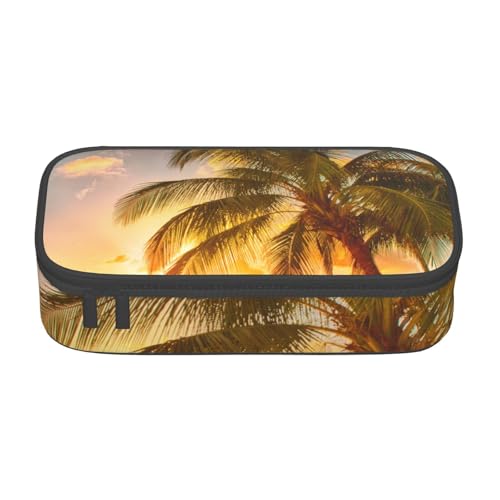 VANANI Tropischer Strand Palme Sonnenuntergang Große Kapazität Federmäppchen Multifunktionales Federmäppchen Schreibwaren Aufbewahrungsbedarf für Büro und Schule, Schwarz , Einheitsgröße, von VANANI