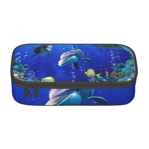 VANANI Underwater World Fish Dolphi Große Kapazität Federmäppchen, Multifunktionales Federmäppchen, Schreibwaren Aufbewahrungsbedarf für Büro und Schule, Schwarz , Einheitsgröße, Kosmetiktasche von VANANI