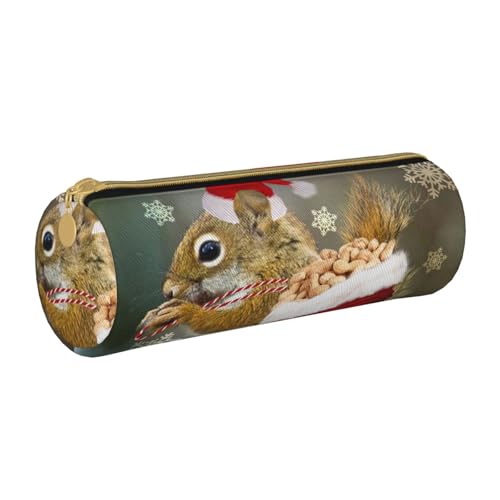 VANANI Weihnachten Eichhörnchen Tragbares Federmäppchen, Multifunktionales Federmäppchen, Federmäppchen für Teenager, mit Reißverschluss, geeignet für Schulen und Büros, weiß, Einheitsgröße, von VANANI
