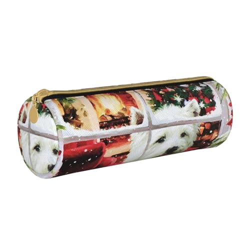 VANANI Weihnachten Hund Tragbares Federmäppchen, Multifunktionales Federmäppchen, Federmäppchen für Teenager, mit Reißverschluss, geeignet für Schulen und Büros, weiß, Einheitsgröße, Kosmetiktasche von VANANI